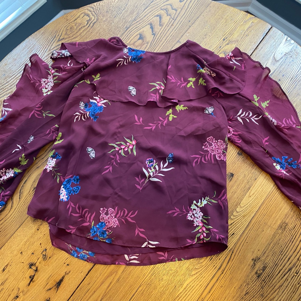 Kaari Blue Blouse, Purple with Floral print long sleeve